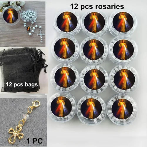 Vista 2 de Generic Recuerdos conmemorativos, 12 rosarios blancos de la Divina Misericordia, Celebración de la VidaRecuerdos para funeral, regalo de condolencia