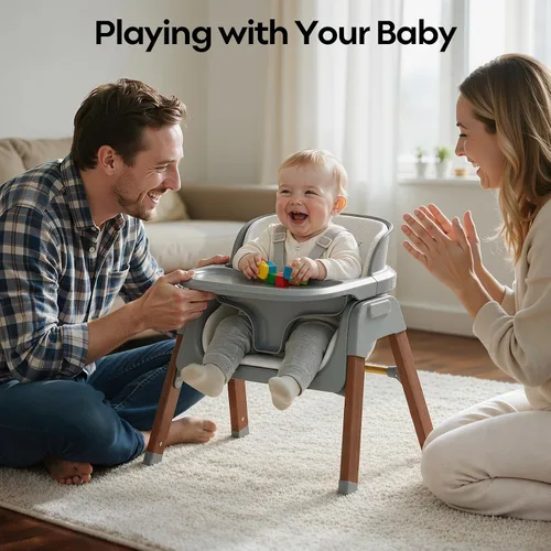 Vista 6 de Fodoss Silla alta convertible para bebé con bandeja desmontable, silla alta plegable para comer con cojín grueso, silla para Comer de Bebe Grows