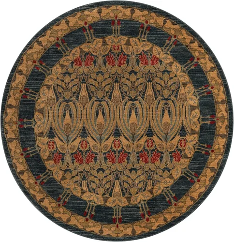 Vista 3 de Unique Loom Edinburgh Collection - Alfombra de área (6 pies 1 pulgada, redonda, azul marino/bronceado)
