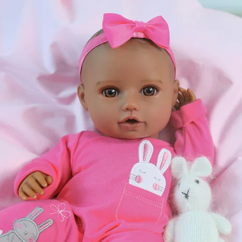 Vista 3 de SCOM Muñecas de bebé niña negra - Muñeca de bebé de cuerpo suave realista de 16 pulgadas, lindas muñecas de bebé de la vida real con ropa