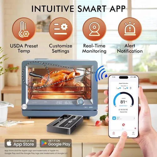 Vista 6 de Termómetro inalámbrico para carne: termómetro inteligente Bluetooth de 500 pies para cocinar y asar a la parrilla, termómetro digital CaloriMastery