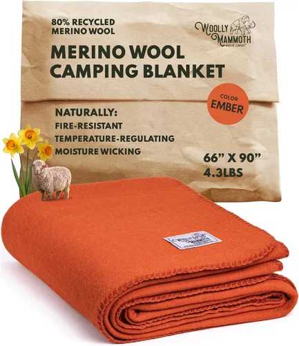 Vista 12 de Woolly Mammoth Woolen Company Manta de Lana - 66 x 90 pulgadas, Corteza, 80% Lana Merino - Mantas de Campamento para Clima Frío - Durabilidad