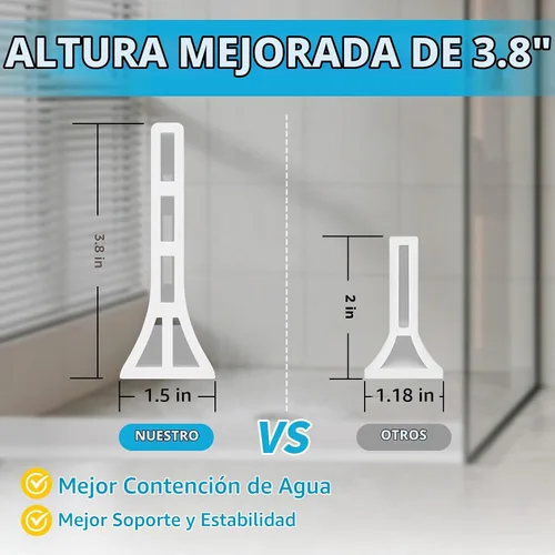 Vista 5 de Presa de agua de umbral de ducha de 3.8 pulgadas de alto, plegable, autoadhesiva, protección contra salpicaduras de agua, bloqueador de agua