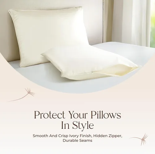 Vista 6 de Protector de almohada de algodón orgánico, tamaño estándar, 100% algodón, certificado GOTS, funda protectora con cremallera, hipoalergénica, lavable