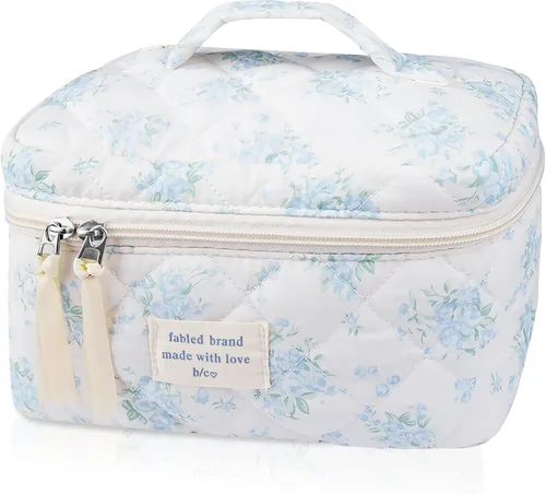 Vista 24 de Gosect Bolsa de maquillaje grande, bonita bolsa de cosméticos para mujeres y niñas, bolsa de aseo estética de coqueta floral, bolsa organizadora