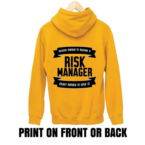 Vista 2 de Risk Manager funny appreciation new Job for coworker dad mom sister brother siblings White and Muticolor Unisex Hoodie