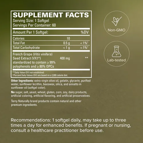 Vista 5 de Terry Naturally Clinical OPC Extra Strength - Apoyo a la salud cardiovascular y la concentración - Suplemento con extracto de semilla de uva