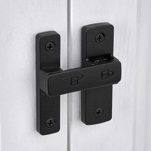 Vista 3 de INIRET Pestillos de puerta de granero negro mate, cerradura de puerta de 180 grados, herrajes para puerta abatible, cerradura de puerta de aleación