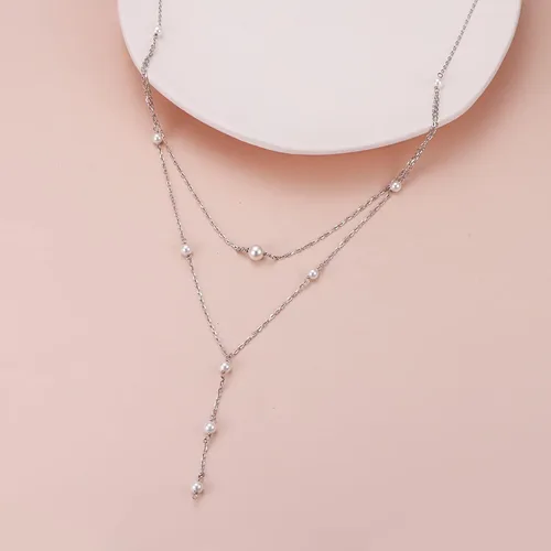 Vista 5 de DAOCHONG Collar con colgante de cadena larga triple multicapa de plata esterlina S925 para mujer
