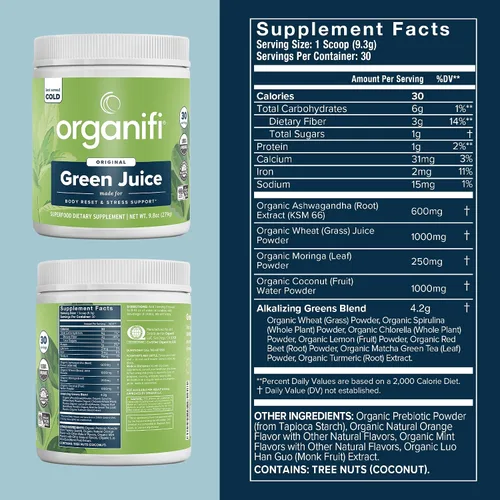 Vista 2 de Suplemento para comidas Green Juice (9,5 oz) 30 días de suministro, por Organifi Polvo ecológico vegano por Organifi, 1