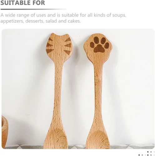 Vista 4 de Wooden Teaspoons for Coffee, Soup and Salad, Ergonomic Small Wooden Spoons Smooth Edges, Kitchen Utensils