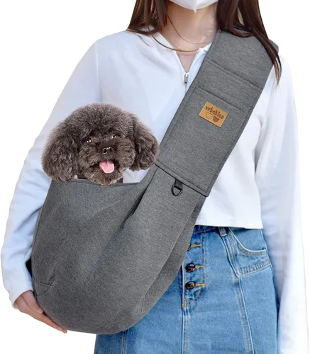 Vista 10 de Transportador para perros manos libres, correa ajustable, de algodón suave, con bolsillo para viajes al aire libre (beige)