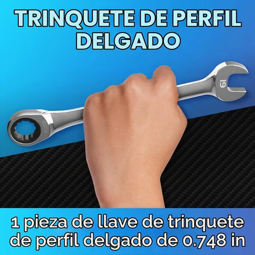 Vista 2 de Llave de 19mm - Llave de trinquete - Perfil delgado - Llave de carraca - 100% Garantía de satisfacción de por vida