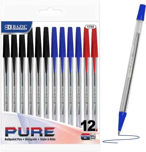 Vista 9 de BAZIC PRODUCTS Bolígrafo negro puro, 12 unidades, para escribir en la escuela y la oficina