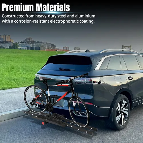 Vista 5 de Adjustable Road Bike Storage Bracket Anti Tilt Auto Trailer Holder Rust Proof for SUVs Cars Trucks