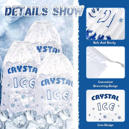 Vista 3 de Honoson 100 bolsas de plástico para almacenamiento de hielo de 8 libras con cierre de cordón de algodón para barbacoas, campamentos, puestos