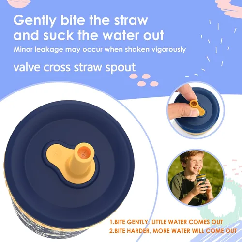 Vista 5 de Sursip Vasos para niños pequeños con tapas y pajitas, vaso de acero inoxidable a prueba de derrames, para beber, batidos, aperitivos, leche sin BPA