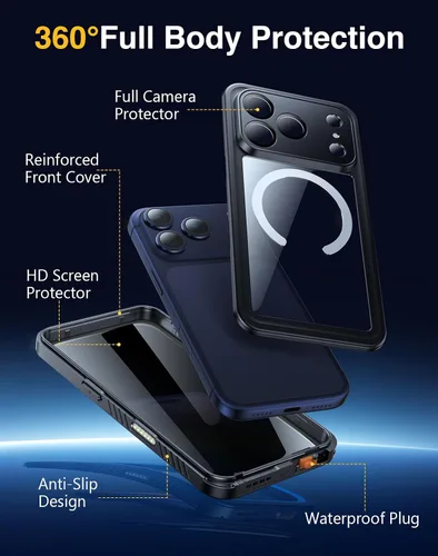 Vista 6 de Lanhiem Funda Magnética para iPhone 17 Pro de Privacidad, Funda Impermeable a Prueba de Polvo, [Protector de Pantalla Antiespía Integrado]