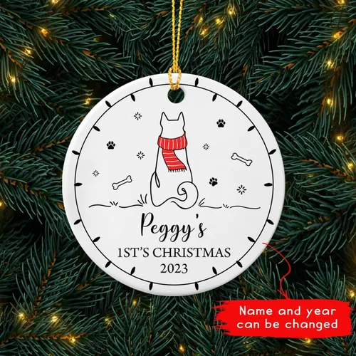 Vista 4 de Adorno personalizado de primera Navidad para perro, adorno de cerámica para la primera Navidad del cachorro, decoración de árbol de Navidad, adorno