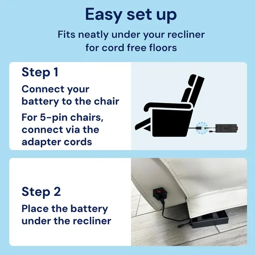 Vista 9 de Paquete de baterías Blue Cactus 5000mAh para muebles reclinables simples For Simple Recliners Without Extra Features - Not For Sofas & Loveseats