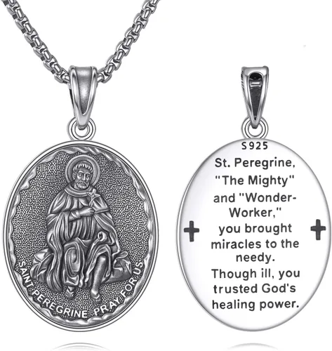 Vista 27 de Collar de Santo Patrón Plata de Ley 925 Colgante Medallón Amuleto Ovalado con Cadena de 22+2 Pulgadas Regalo de Joyería para Hombres y Mujeres