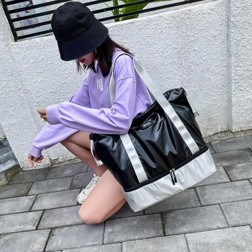 Vista 7 de fancyfree Bolsa de doble capa, bolsa de viaje grande con compartimento inferior para zapatos, bolsa de lona ideal para mujeres y hombres