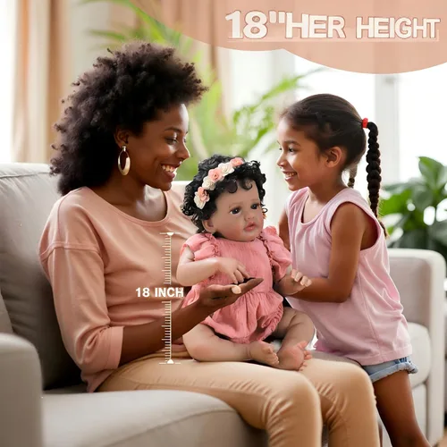 Vista 6 de SCOM Muñeca Bebé Reborn Realista – Niña afroamericana negra de 18 pulgadas, muñecas realistas con cuerpo suave y pesado, juguete de regalo de Bebé
