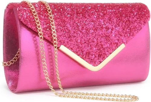 Vista 10 de Dasein Bolsos de noche para mujer, bolsos de mano formales para bodas, fiestas, bailes, bolsos con correa para el hombro y solapa con purpurina