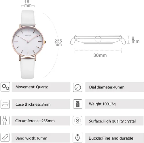 Vista 5 de RORIOS - Reloj de pulsera de piel con correa analógica de cuarzo para mujer, reloj clásico de estilo diario para amantes