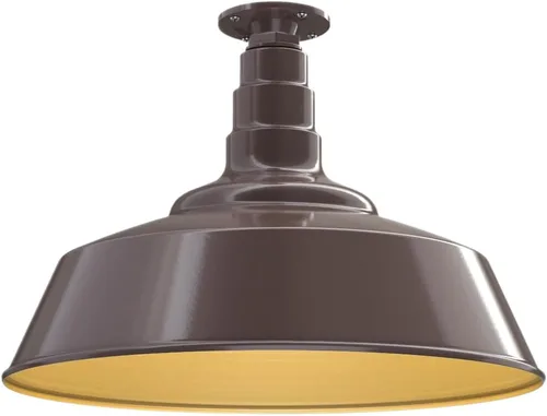 Vista 22 de Steel Lighting Co. Manhattan Warehouse Light Colgante montado en el techo Cúpula de 20 pulgadas vástago de 12 pulgadas Luz de granero