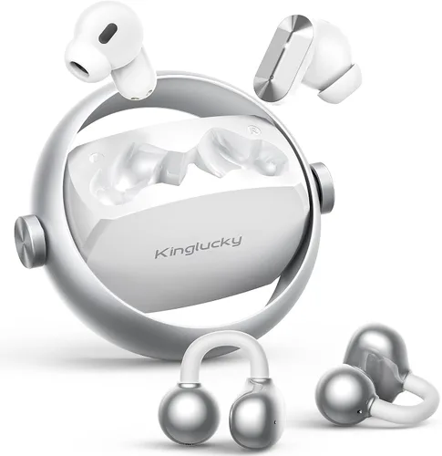 Vista 10 de Kinglucky Auriculares inalámbricos 2 en 1, auriculares intrauditivos y abiertos con clip, ajuste cómodo, auriculares Bluetooth 5.4 con micrófono