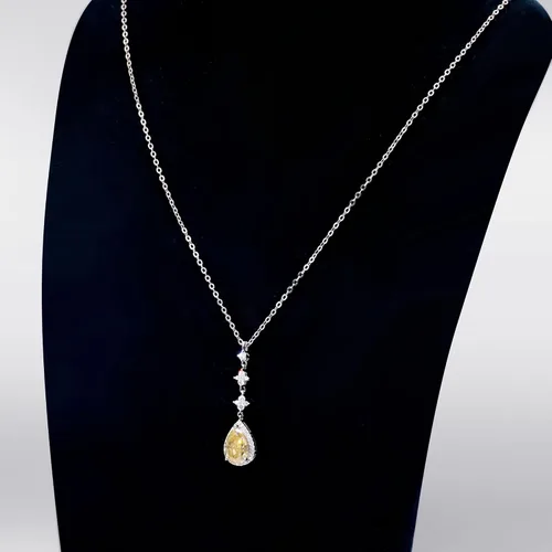 Vista 6 de TIANYU GEMS Collar con colgante de moissanita amarilla de 2 quilates para mujer, plata de ley chapada en oro amarillo de 18 quilates, pera amarilla