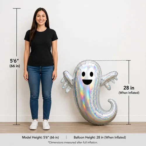 Vista 2 de Juego de 2 globos holográficos de papel de aluminio para fiesta de fantasmas espeluznantes de 28 pulgadas