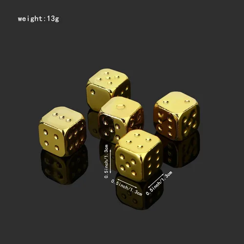 Vista 2 de Juego de dados poliédricos de aleación de zinc para juego de mesa (dorado)