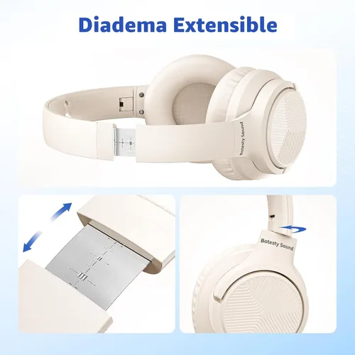 Vista 3 de Botesty Sound Auriculares con cable con micrófono, plegables sobre la oreja de 0.138 in con cable con cable de nailon sin enredos de 4.9 pies
