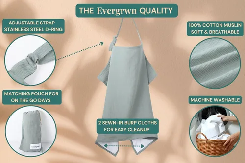 Vista 5 de Superior Design Evergrwn - Cubierta de lactancia multiusos para lactancia materna, 100% algodón, transpirable, con cuello de arco, cubierta