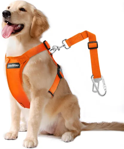 Vista 25 de cinturón de seguridad para perro, arnés de coche con peto de seguridad para perro con hebilla ajustable, cinturón de seguridad para vehículos