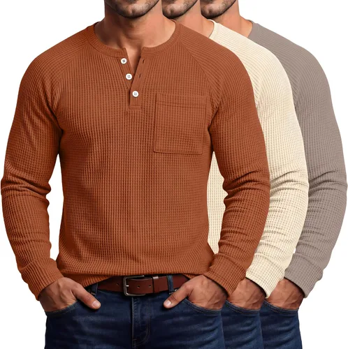 Vista 9 de August Alley Paquete de 3 camisas Henley tipo gofre grandes y altas