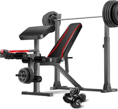 Vista 9 de Aceshin Banco de Pesas Olímpico, Banco de Pesas Ajustable de 900 LBS y Rack de Sentadillas, Set de Press de Banca con Extensión de Piernas