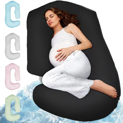 Vista 10 de Almohadas de embarazo para dormir - Almohada de cuerpo completo en forma de V C U con funda extraíble, almohada de maternidad refrescante de 57