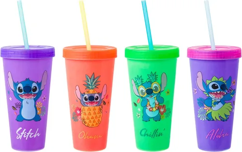 Vista 16 de Silver Buffalo Care Bears Corazones y Estrellas Juego de 4 Vasos de Plástico Cambian de Color con Popotes de Espiral Arcoíris con Tenderheart