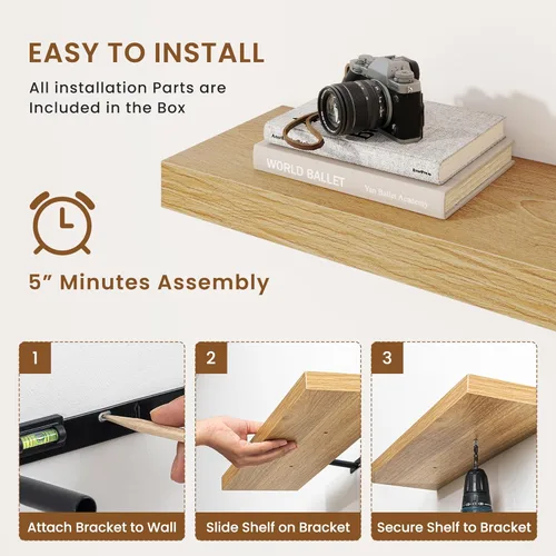 Vista 6 de fuqing Estantes flotantes para pared, estante flotante de madera montado en la pared con soportes invisibles para sala de estar, baño, dormitorio