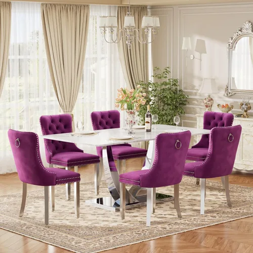 Vista 18 de Juego de mesa de comedor de cristal moderno de mediados de siglo para 4, 63 pulgadas, juego de comedor rectangular grande de lujo con parte superior