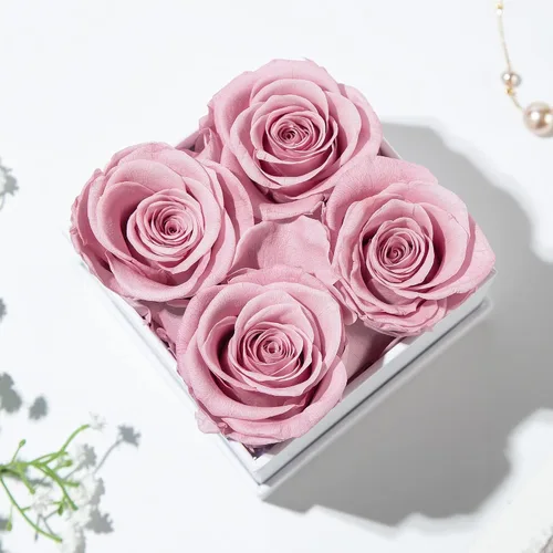Vista 5 de DuHouse Caja de 4 rosas preservadas, flores eternas, regalo para San Valentín, cumpleaños, Día de la Madre, Acción de Gracias, Navidad, aniversario