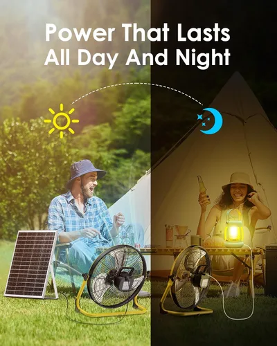 Vista 6 de ZHULI Ventilador solar de 14 pulgadas, ventilador de piso con batería Ventilador L amarillo de 14