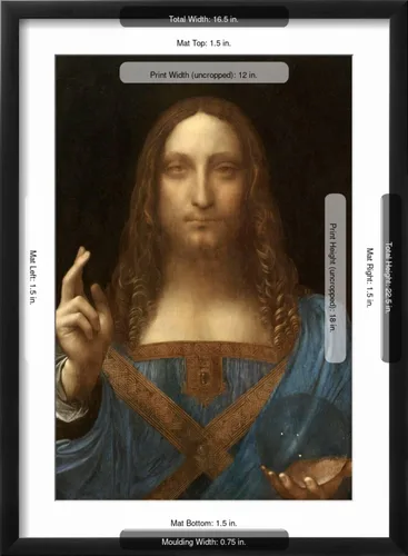 Vista 5 de ART Impresión artística de Salvator Mundi sobre marco negro por Leonardo Da Vinci, 16 x 22 pulgadas