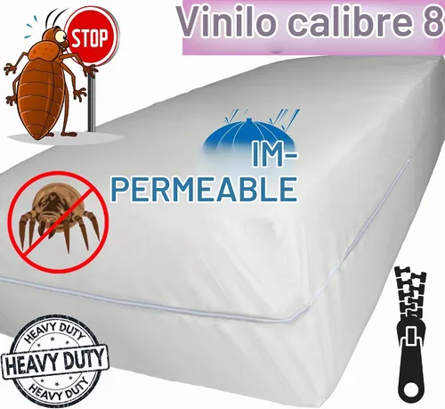 Vista 2 de Protector de colchón de vinilo de calibre 8 extra pesado superior con cremallera, 100% impermeable, tamaño individual, color blanco