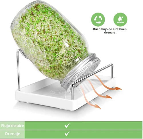 Vista 3 de Kit de tarros de germinación de semillas – 2 tarros de masón de boca ancha con tapas de germinación de acero inoxidable 316, bandeja de goteo