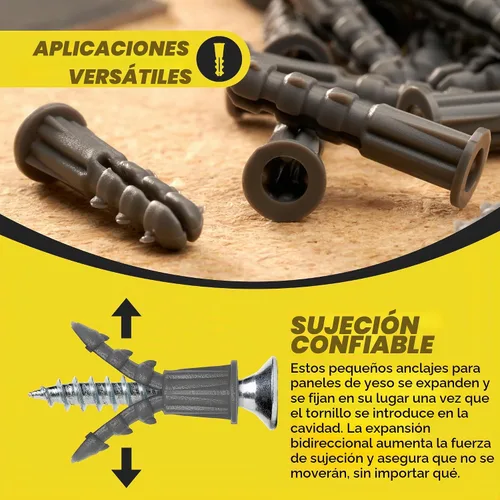 Vista 2 de Anclajes de yeso de plástico acanalados Qualihome - Anclajes de pared para paneles de yeso - Anclajes de tornillo de plástico para paneles de yeso