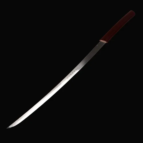 Vista 6 de Espada forjada hecha a mano, espada samurái, espiga completa, acero inoxidable, ahuecada, letras rojas, accesorios de espada Katana no afilada